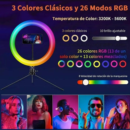 Aro de luz RGB de 33CM LJJ-33 RGB Incluye Tripode 2.1MT