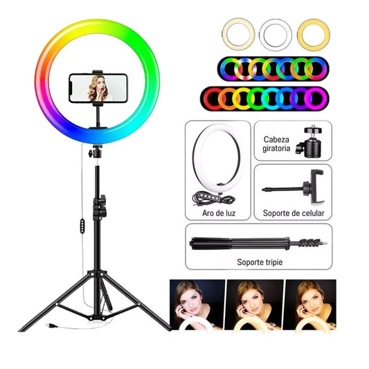 Aro de luz RGB de 33CM LJJ-33 RGB Incluye Tripode 2.1MT