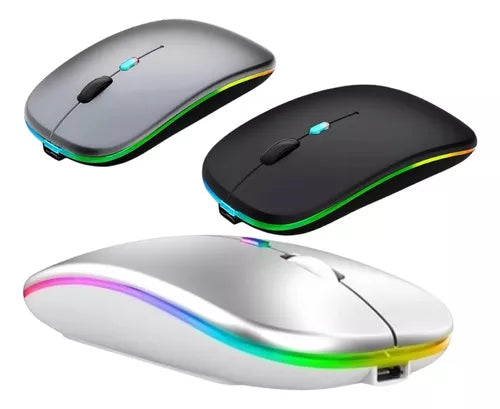 Mouse Raton Inalambrico Rgb Bluetooth Recargable Receptr Usb