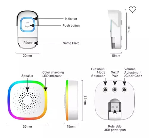 Timbre Inalámbrico Varios Tonos Varios Niveles Indicador Led